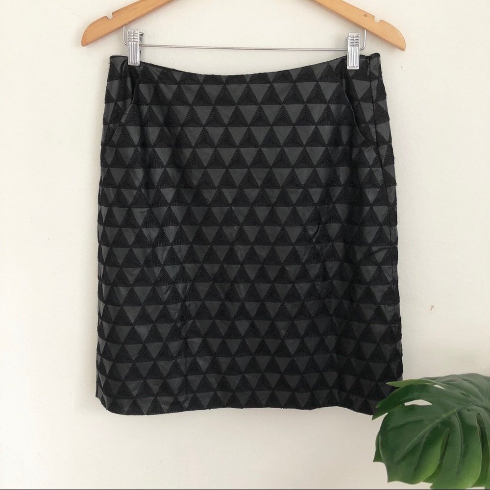 W by worth embroidered faux leather pencil skirt